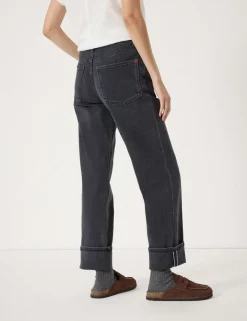 Mid Rise Straight Leg Turn Up Jeans