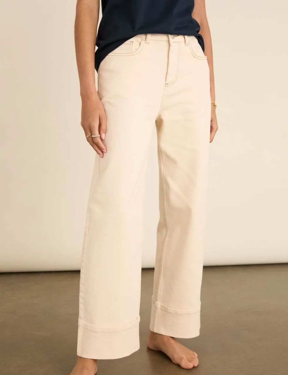 Mid Rise Straight Leg Turn Up Jeans