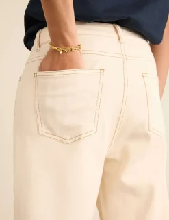 Mid Rise Straight Leg Turn Up Jeans