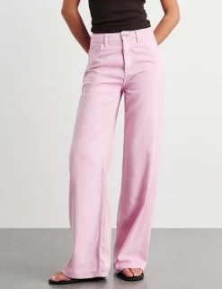 Mid Rise Straight Wide Leg Jeans