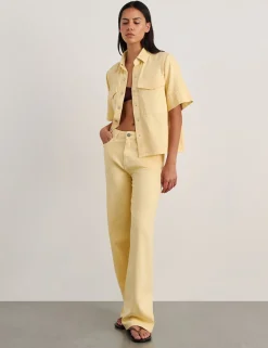 Mid Rise Straight Wide Leg Jeans