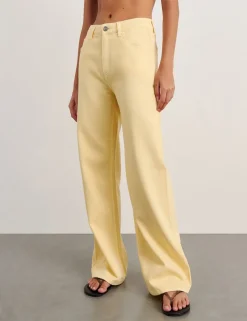 Mid Rise Straight Wide Leg Jeans