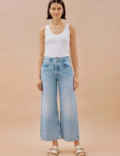 Mid Rise Wide Leg Cropped Jeans