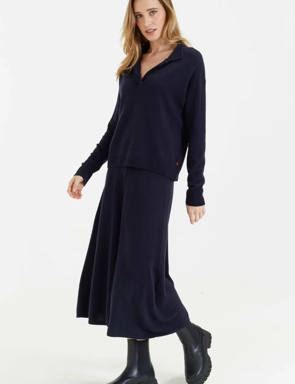 Midi A-Line Skirt with Cashmere