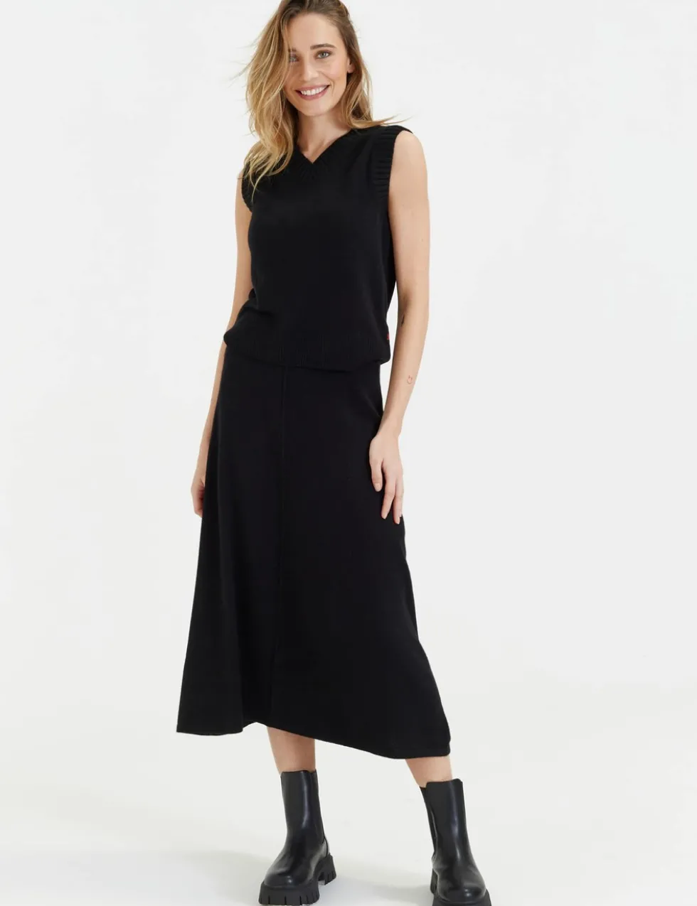 Midi A-Line Skirt with Cashmere