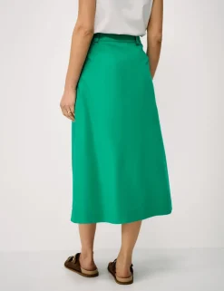 Midi A-Line Skirt with Linen