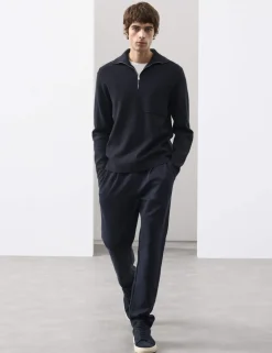 Milano-Knit Extended Funnel Neck Half Zip Jumper