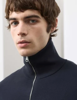 Milano-Knit Extended Funnel Neck Half Zip Jumper