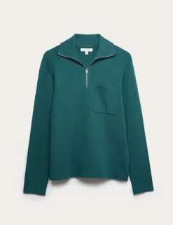 Milano-Knit Extended Funnel Neck Half Zip Jumper