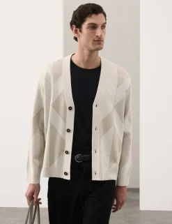 Milano-Knit V-Neck Jacquard Cardigan
