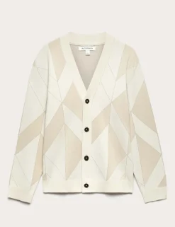 Milano-Knit V-Neck Jacquard Cardigan