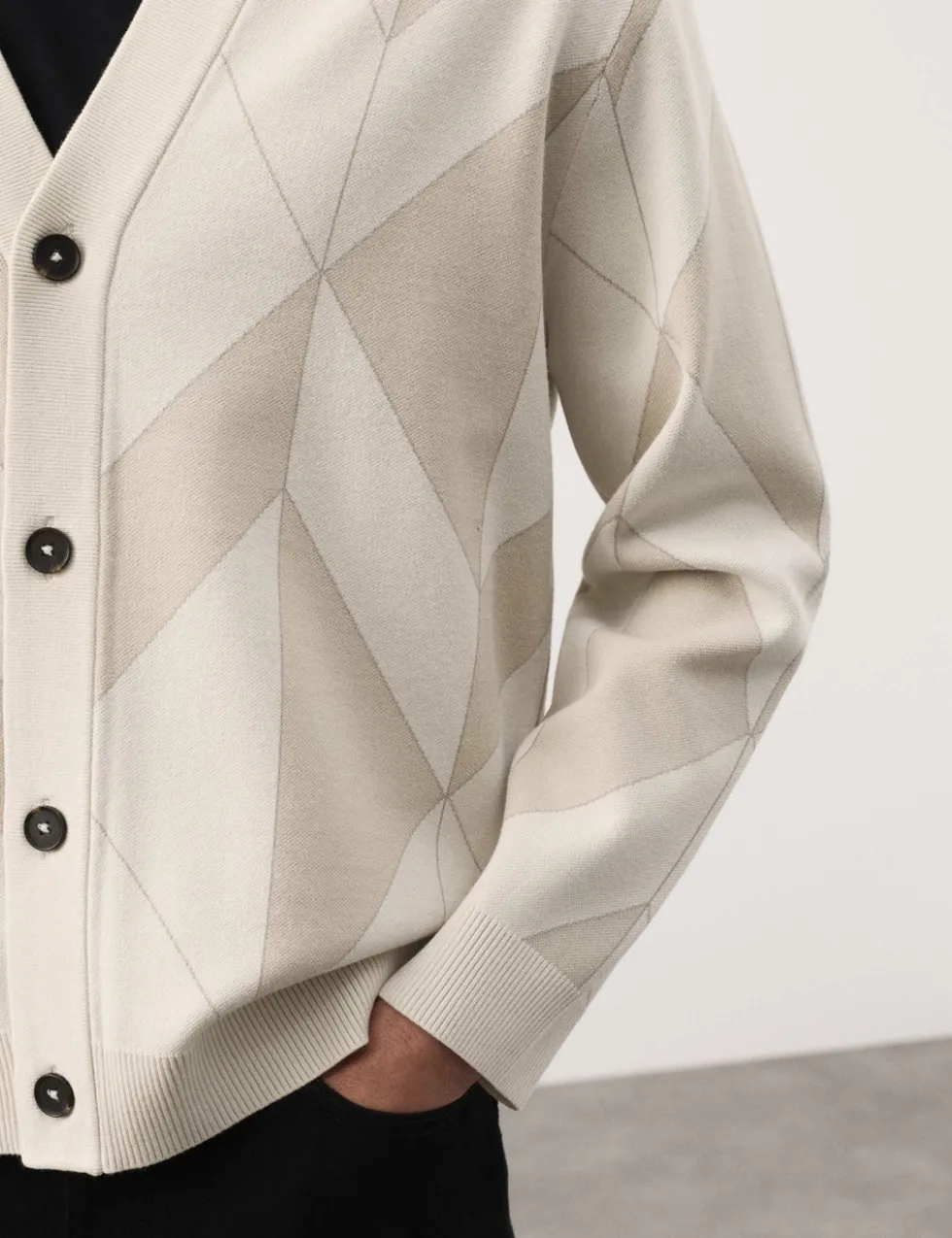 Milano-Knit V-Neck Jacquard Cardigan