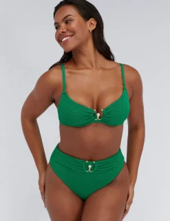 Mirada Pearl Textured Wired V-Neck Pearl Detail Bikini Top (B-F)