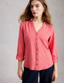 Mixed Jersey Sheer Sleeves Shirt