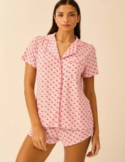 Modal Rich Cherry Print Revere Shortie Set