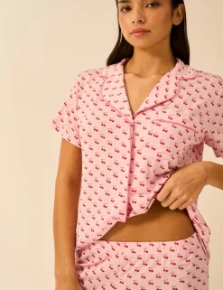 Modal Rich Cherry Print Revere Shortie Set