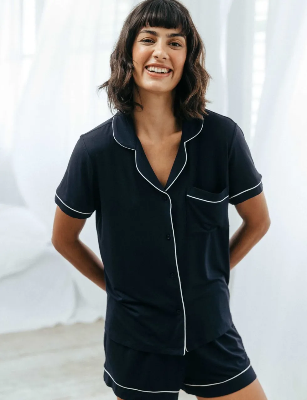 Modal Rich Piped Trim Shortie Set