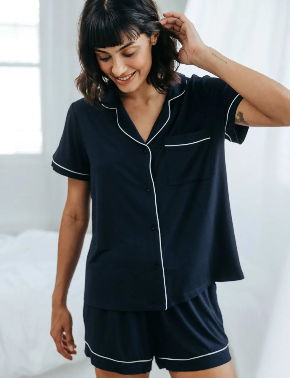 Modal Rich Piped Trim Shortie Set
