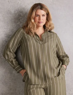 Modal Rich Striped Collared V-Neck Shirt