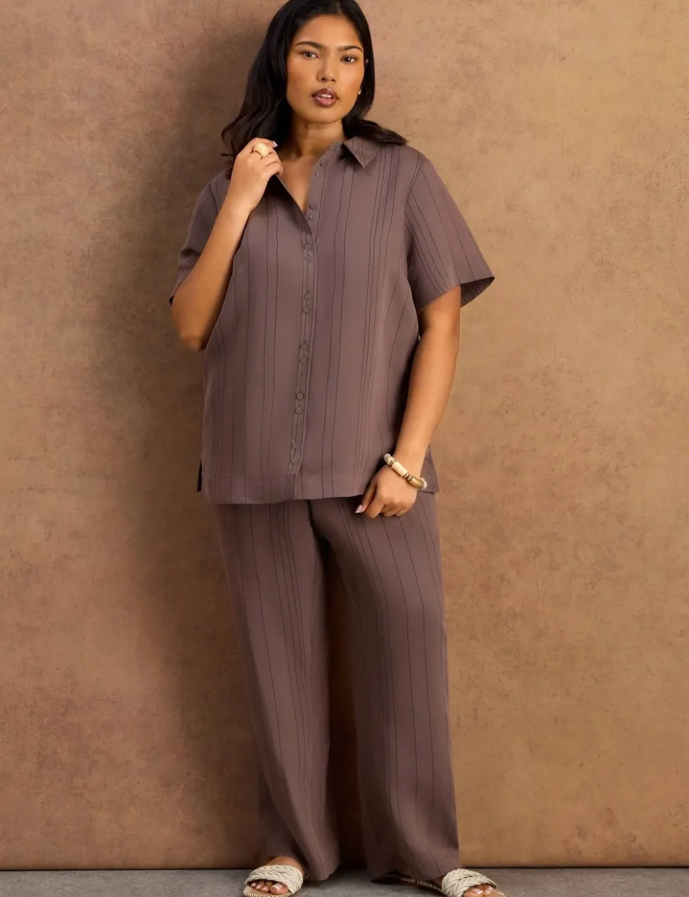 Modal Rich Striped Wide Leg Trousers