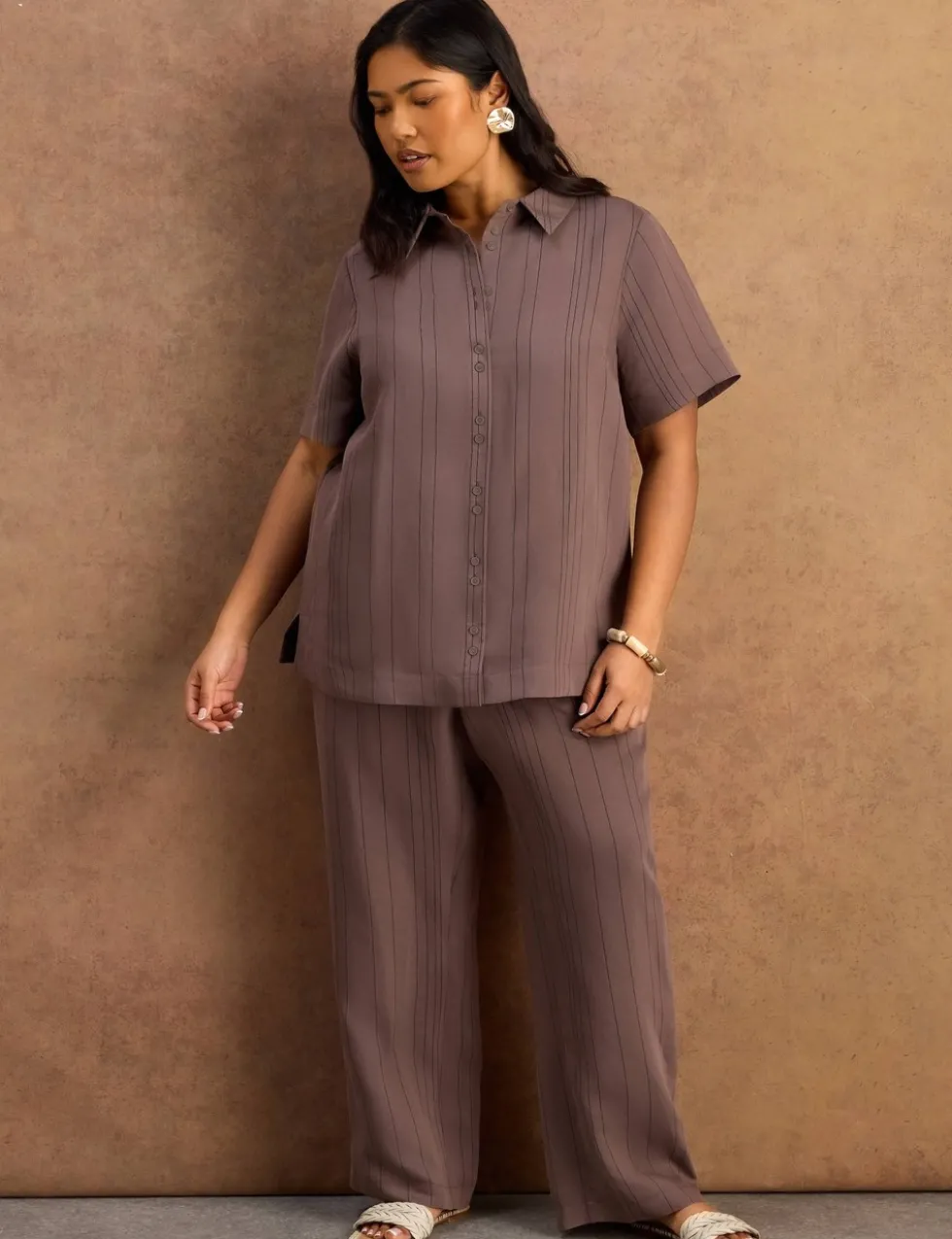 Modal Rich Striped Wide Leg Trousers
