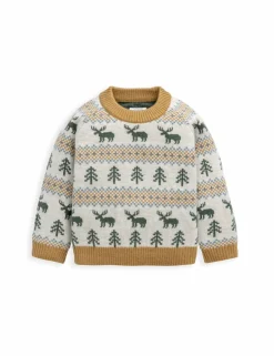 Moose Fairisle Knitted Jumper with Wool (0 Mths-3 Yrs)