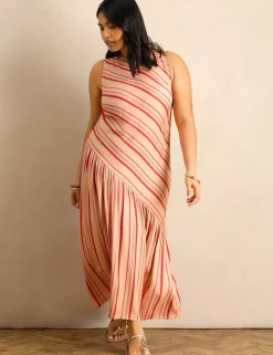 Multi Stripe Asymmetric Maxi Dress
