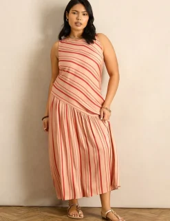 Multi Stripe Asymmetric Maxi Dress