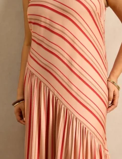 Multi Stripe Asymmetric Maxi Dress