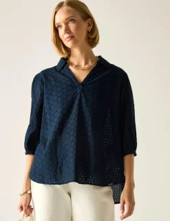 Nofino Cotton Rich Broderie Floral Blouse