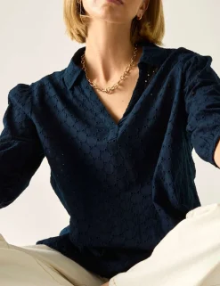 Nofino Cotton Rich Broderie Floral Blouse