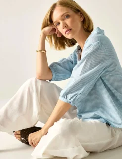 Nofino Cotton Rich Striped V-Neck Blouse