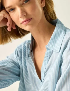 Nofino Cotton Rich Striped V-Neck Blouse