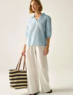Nofino Cotton Rich Striped V-Neck Blouse
