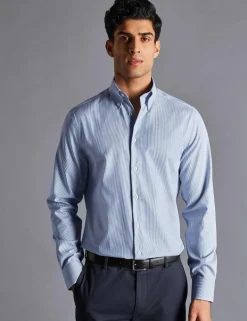 Non Iron Pure Cotton Striped Oxford Shirt