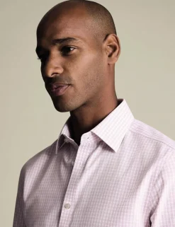 Non Iron Slim Fit Pure Cotton Check Oxford Shirt