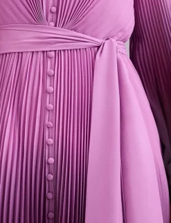 Ombre Plisse V-Neck Midi Waisted Dress