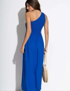 One Shoulder Shirred Maxi Dress