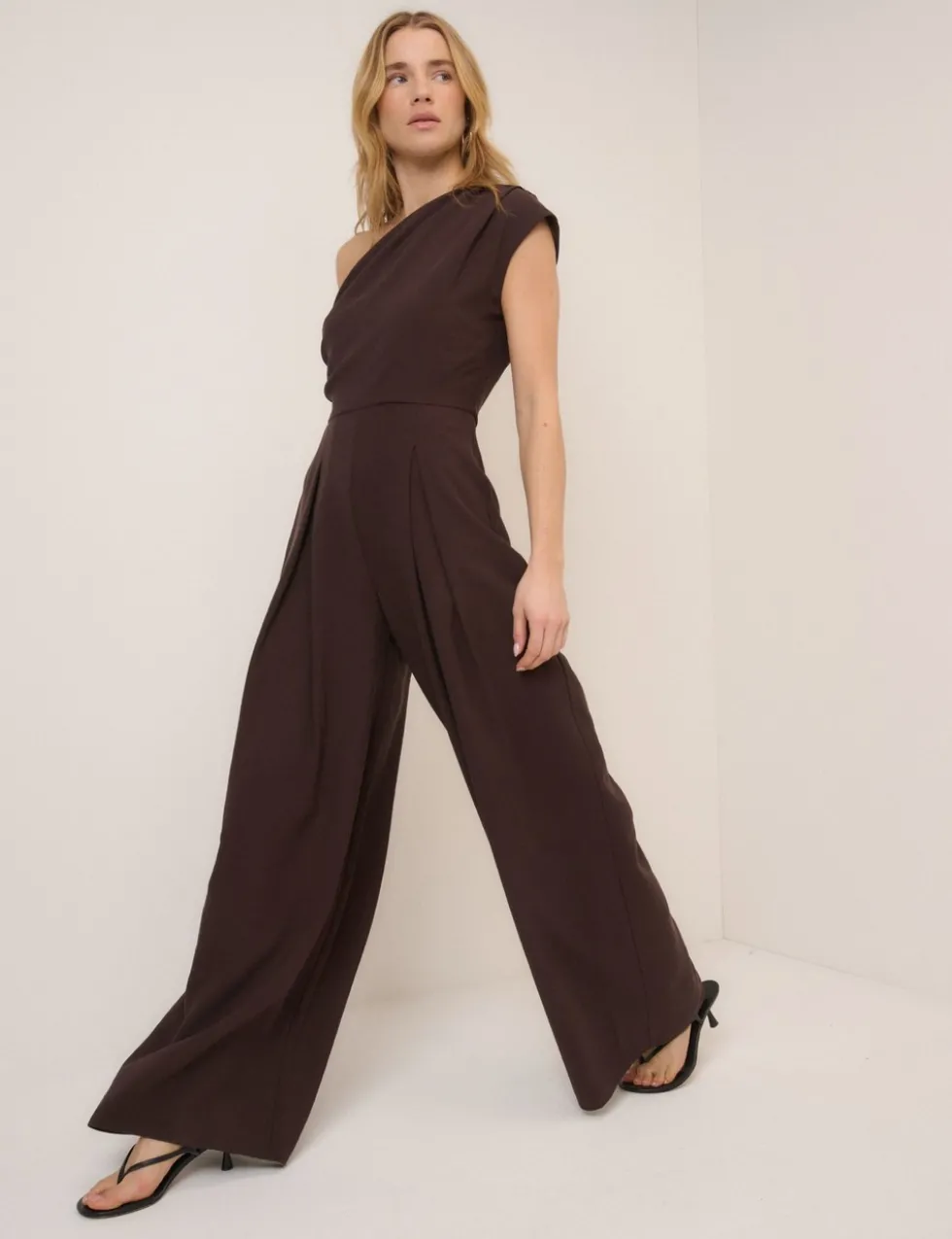 One Shoulder Sleeveless Wide Leg Jumpsuit