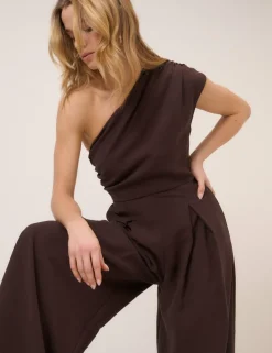 One Shoulder Sleeveless Wide Leg Jumpsuit