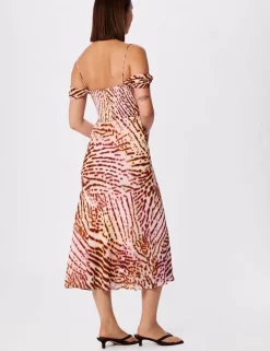 Orchid Print Scarf Detail Midi Dress