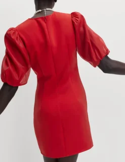 Organza Puff Sleeve Mini Shift Dress