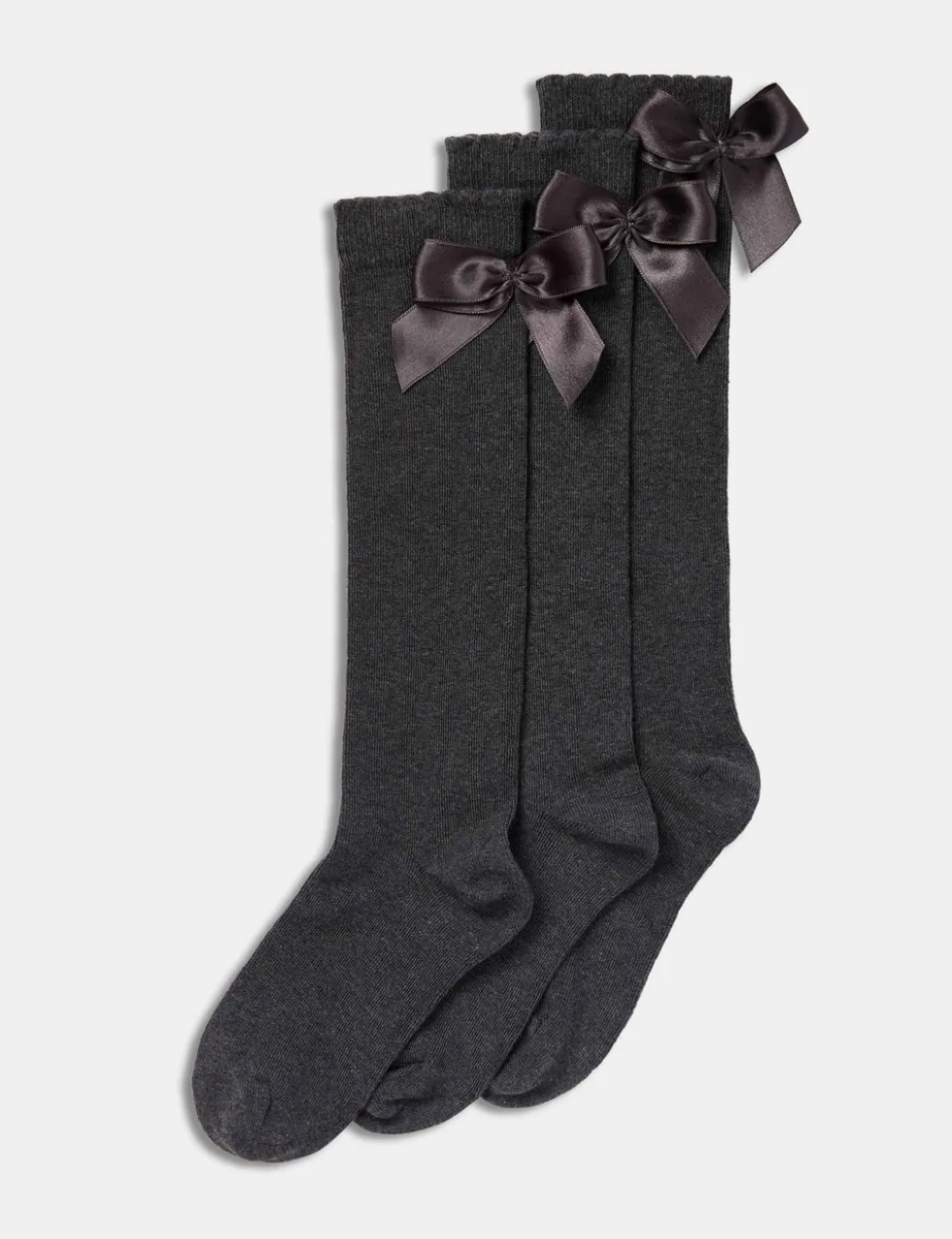 3p Cotton Rich Picot Knee High Bow Socks (6-8½ Small - 4-7 Large)