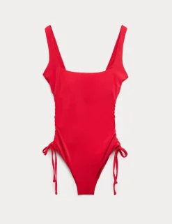 Padded Drawstring Side Square Neck Swimsuit