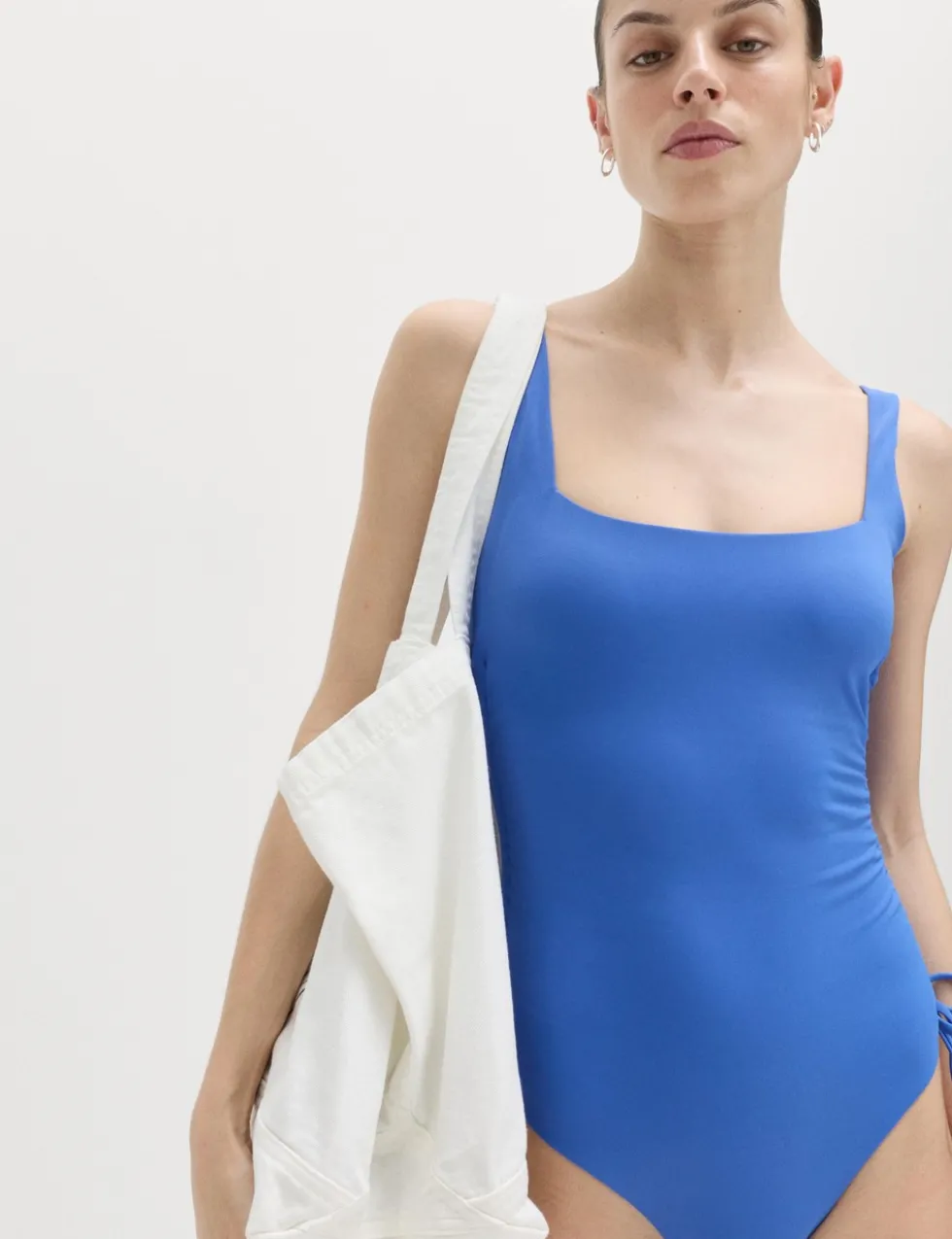 Padded Drawstring Side Square Neck Swimsuit