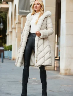 Padded Hooded Faux Fur Detail Puffer Coat