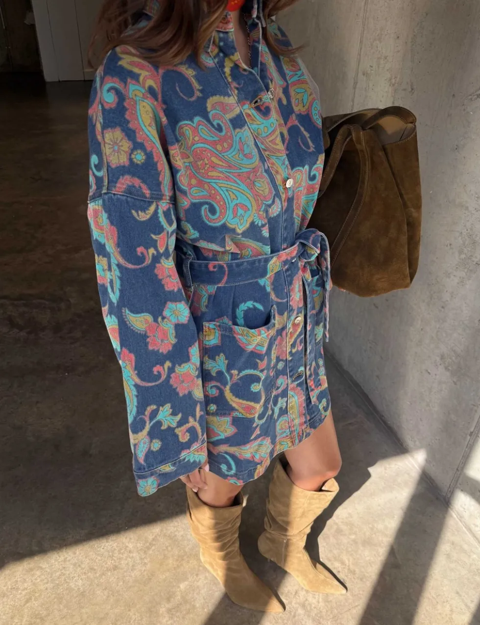 Paisley Denim Belted Shacket