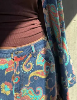 Paisley Print Barrel Jeans