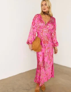 Paisley V-Neck Midaxi Waisted Dress
