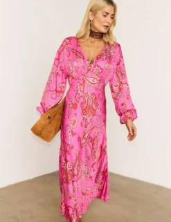 Paisley V-Neck Midaxi Waisted Dress